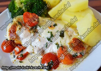 Hähnchen in Basilikum Sahnesauce