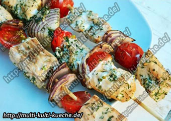 Lachsspieße auf dem Grill
